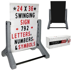Excello Global Products Swinging Changeable Message Sign: 24" x 36" Sign , 792 Double Sided Letters/Storage Box. Black Board/Letter Board (Gray Legs) - 1 of 4