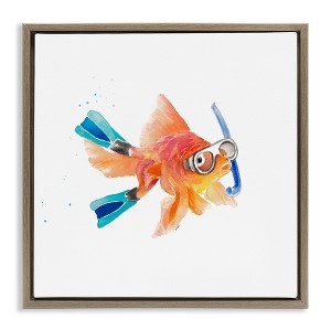 Stupell Industries Goldfish Pet Snorkel Gear Floating Frame Canvas Art - 1 of 4