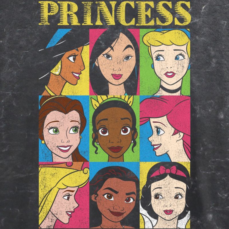 Juniors Womens Disney Princess Distressed Close-Up Poster Mineral Wash Crop T-Shirt, 2 of 5
