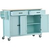 Chery Life 54.3 Inch Width White Kitchen Island Cart with Solid Wood Top and Locking Wheels, 4 Door Cabinet and Two Drawers,Spice Rack, Towel Rack - 4 of 4