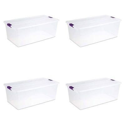 Sterilite 106 Qt Latching Storage Box, Stackable Bin With Latch Lid,  Plastic Container To Organize Clothes In Closet, Clear With White Lid,  8-pack : Target