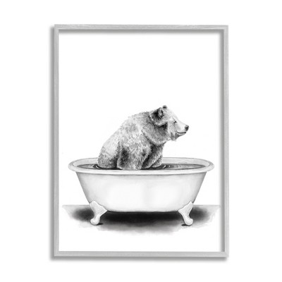 Stupell Industries Bear In A Tub Funny Animal Bathroom Drawing