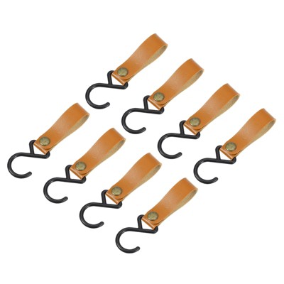 Unique Bargains PU Leather Strap Camping Outdoor S-shaped Hooks and Hangers 8 Pcs