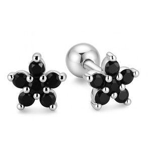 Black Flower Earrings for Women Sterling Silver 18G 6mm Cartilage Helix Upper Lobe Body Piercing Ginger Lyne - 1 of 4