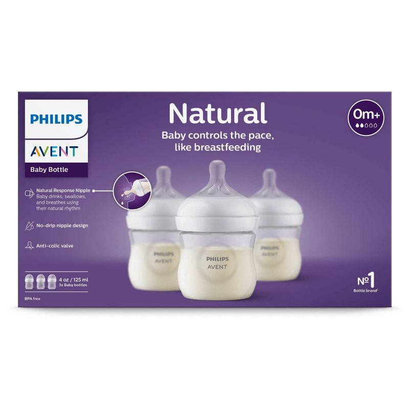 Philips Avent 3pk Natural Baby Bottle with Natural Response Nipple - Clear - 4oz, 3 of 39