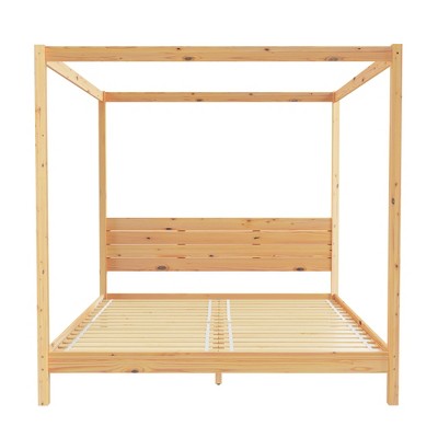 King Size Wood Canopy Bed with Headboard for Bedroom