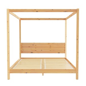 King Size Wood Canopy Bed with Headboard for Bedroom - 1 of 4