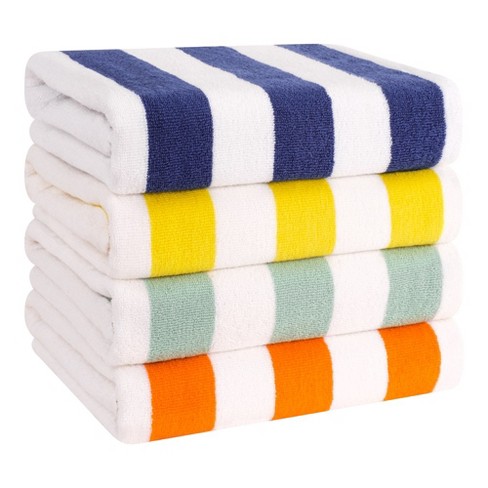 White Classic 100% Cotton Cabana Striped Oversized Beach Towels Set of 4 - 30x60 Rainbow - Multicolor