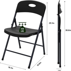 4-Pack Black Plastic Folding Chairs, Heavy-Duty Metal Frame & 350lb Capacity, for Indoor/Outdoor Use - 1 of 4