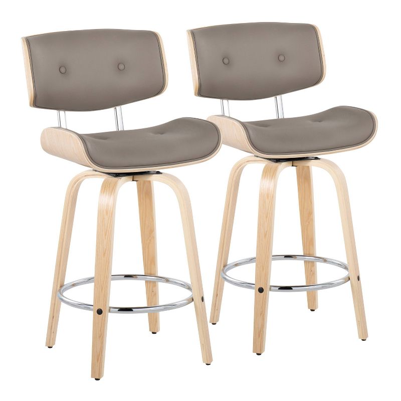 Set of 2 Lombardi Counter Height Barstools Natural/Chrome/Light Gray - LumiSource, 1 of 10