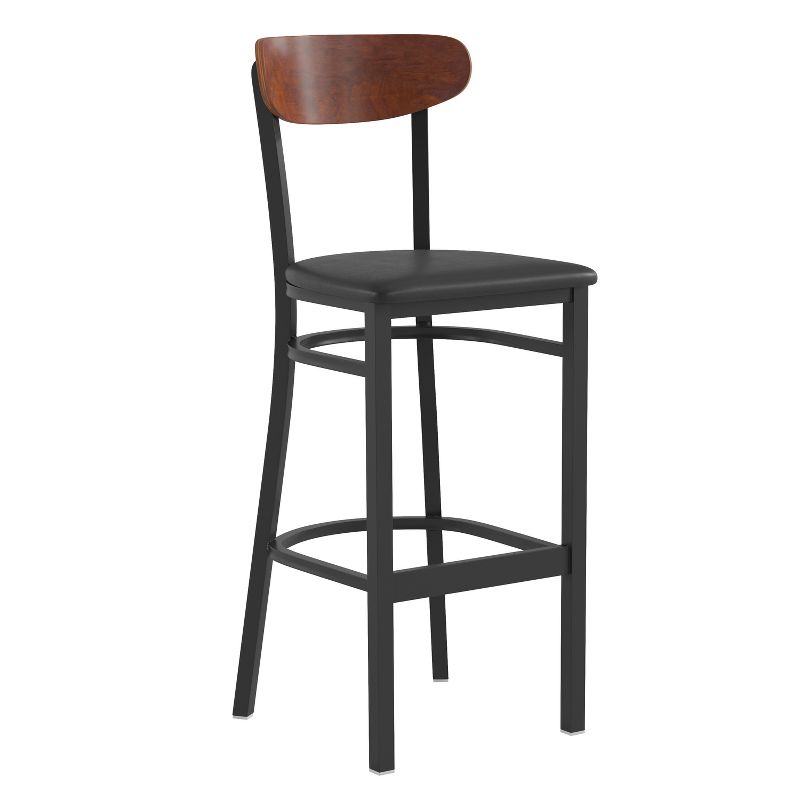 Emma and Oliver Industrial Barstool with Rolled Steel Frame and Solid Wood Seat - 500 lbs. Static Weight Capacity, 1 of 8