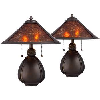 Robert Louis Tiffany Traditional Accent Table Lamps 19" High Set of 2 Bronze Pottery Natural Mica Shade for Bedroom Bedside Office