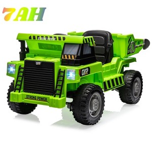 Jojoka 12V Kids Ride on Dump Truck with Remote Control, 4WD Electric Construction Vehicle w/Working Dump Bed & Shovel, Music, USB Charger - 1 of 4
