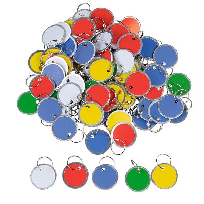 Juvale 100 Pack Paper Key Name Tags with Split Ring, Assorted Colors Keychain (1.2 Inches)