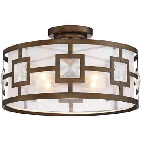 Possini Euro Design Deco Bling Modern Ceiling Light Semi Flush Mount  Fixture 16 Wide Warm Bronze 3-Light Crystal Organza Drum Shade for Living  Room