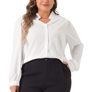 Allegra K Women's Elegant V Neck Work Office Button Up Shirt - 1 of 4