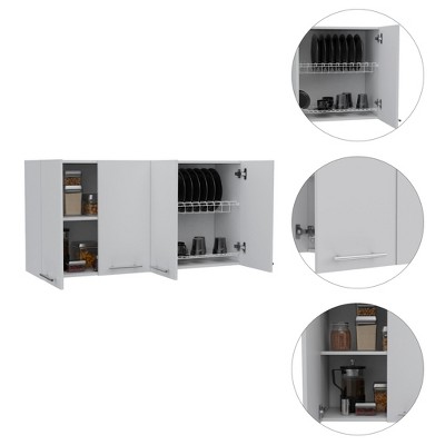 White Engineered Wood Four-Door Wall Cabinet with Shelves