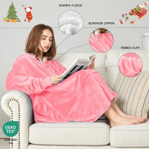 Inhand Oversized Wearable Blanket Hoodie, Long Hooded Blanket for Girls, Cozy Flannel Sweatshirt Blanket with Giant Pocket and Zipper - 1 of 4