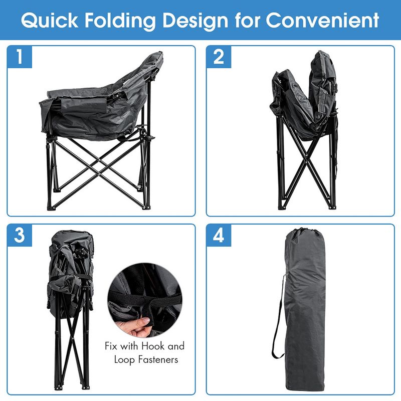 Costway Folding Camping Moon Padded Chair with Carry Bag Cup Holder Portable Navy\ Brown\Grey, 4 of 8
