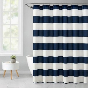 LunaLulinlk Blue Stripe Print 72“ x 72” Shower Curtain - 1 of 4