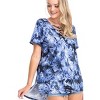 Slickblue Bold Tie Dye Print Short Sleeve Top – V-Neck Cage Detail, Open Back, Blue/Fuchsia, S-L - 2 of 4
