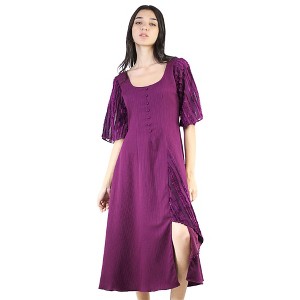 Artyska Women's Scoop Neck Bell Sleeves Side Slit Midi Dress Party Casual - 1 of 4