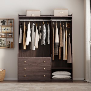 TIRAMISUBEST Open Wooden Wardrobe - Mobile Storage Cabinet with Locking Wheels & Adjustable Shelf | Modern Closet Organizer for Bedroom - 1 of 4