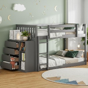 Polibi Space-Saving Twin or Full Bunk Bed with Reversible Ladder and Storage Space - 1 of 4