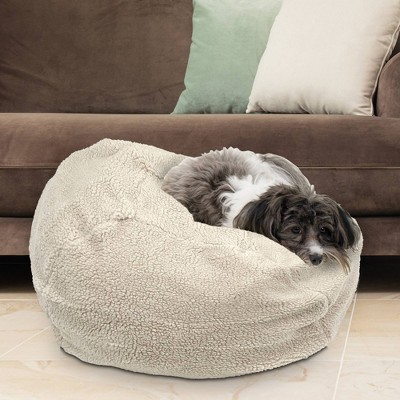 Medium Natural Faux Shearling Puff Ball Dog Bed