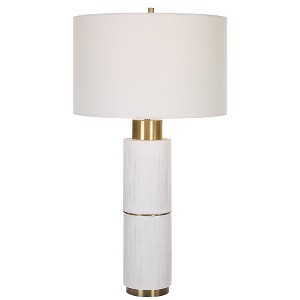 Uttermost Ruse Whitewashed Table Lamp – Textured Resin Base with Brushed Brass Accents, 16"x16"x30" - 1 of 4