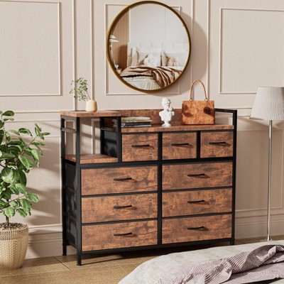 Dresser TV Stand with Power Outlet, Bedroom Dresser with 9 Drawers, Chest of Drawers for Living Room, Hallway