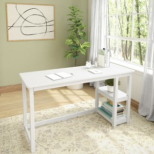 Plank+Beam Solid Wood Desk with Bookshelves for Computer, Gaming, Study, Desk for Home Office, 55" - 1 of 4