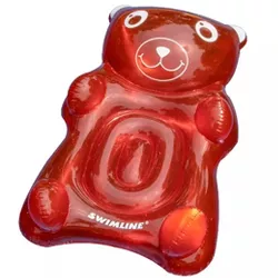 Swimline 90745 Giant 60" Inflatable Gummy Bear Swimming Pool Float, Lake Floating Water Raft 1 Person Lounger with Built-In Headrest, Red
