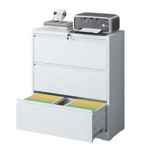 AENKYO 3-Drawer Lateral File Cabinet with Lock - Black Office Filing Cabinet for Legal/A4 Size Documents, Steel Filing Cabinet, Assembly Required - 1 of 4