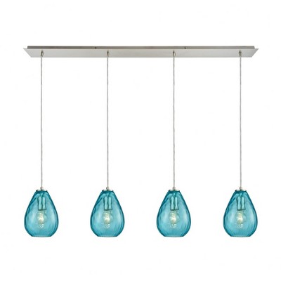 Satin Nickel Aqua Water Glass 4-Light Linear Pendant