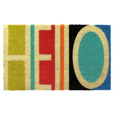 1'6" x 2'6" Tufted Hello Abstract Coir Doormat Off-White - Raj