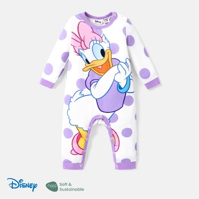 Disney Mickey and Friends Minnie Mouse Baby Girl Character & Polka Dots Print Jumpsuit/Romper