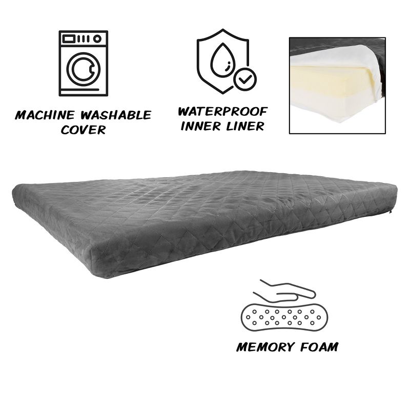Waterproof Dog Bed - 2-Layer Memory Foam Pet Pad with Removable Machine Washable Cover - 44x35 Crate Mat for Dogs or Puppies by PETMAKER (Gray), 3 of 9