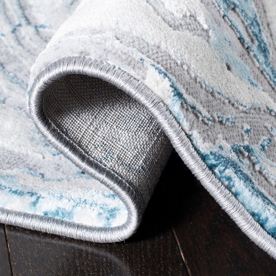 Chic Blue Synthetic 4'x6' Hand-Knotted Easy Care Area Rug