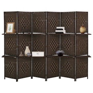 FDW Versatile 4/6 Panel Folding Room Divider Screen Divider Wooden Screen Folding Portable Partition with Built-in Shelves Stylish - 1 of 4