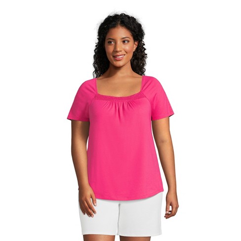 Lands' End Women's Plus Size Short Sleeve Light Weight Smocked Square Neck  Top - 3x - Hot Pink : Target