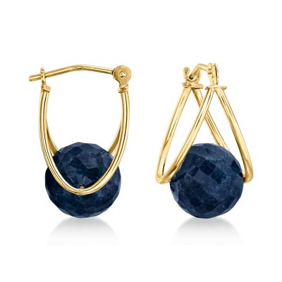 Ross-Simons 14.00 ct. t.w. Sapphire Bead Double-Hoop Earrings in 14kt Yellow Gold