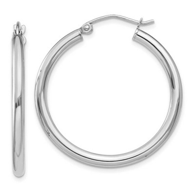 Black Bow Jewelry 2.5mm x 30mm 14k White Gold Classic Round Hoop Earrings