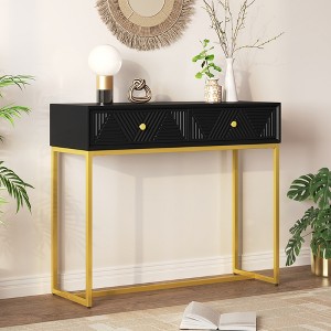 Modern Console Table with 2 Drawers, Sleek Entryway Table with Stripe Drawer Fronts, Narrow Storage Sofa Table for Living Room, Hallway, and Entrance - 1 of 4