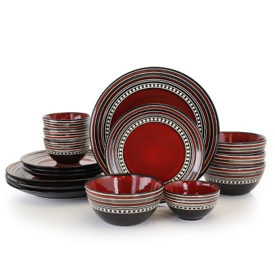 Gibson Home 16pc Stoneware Cafe Versailles Double Bowl Dinnerware Set Red