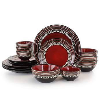 Gibson Home 16pc Stoneware Cafe Versailles Double Bowl Dinnerware Set Red