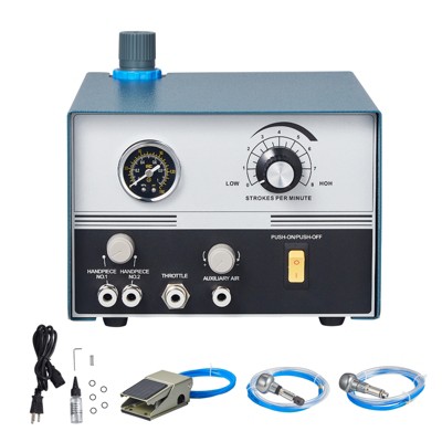 VEVOR Pneumatic Jewelry Engraver, 1200-6000 RPM Adjustable, 60W Dual Head Pneumatic Engraving Machine, Blue