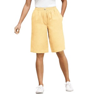 Woman Within Plus Size 7-Day Elastic-Waist Cotton Denim Short - 1 of 4