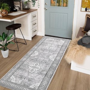 2'x6' Boho Printed Area Rug, Low Pile Non-Slip, Washable, Non-Shedding Vintage Thin Indoor Carpet for Living Room, Nursery, Brown - 1 of 4