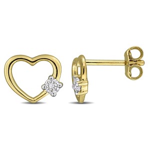 EVERLY JEWELRY | Yellow Plated Sterling Silver 1/7 CT TW Lab-Grown Diamond Open Heart Stud Earrings - 1 of 4